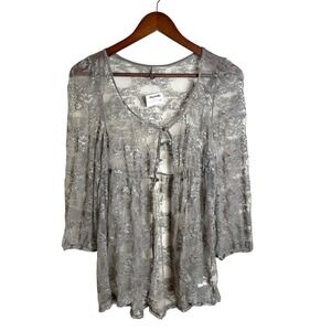 Y2K Romantic Fairycore‎ Whimsygoth Robin K Gray Lace Sheer Peplum Blouse Small